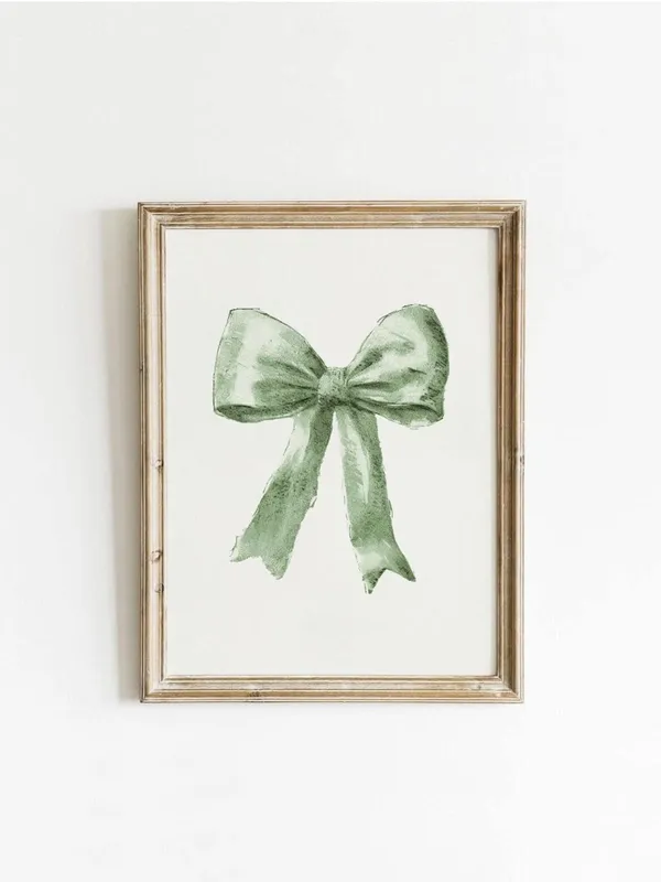 Sage Green Bow Print, Vintage Preppy Art Print