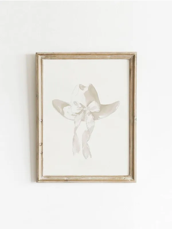 Vintage Ivory Cowgirl Hat Poster, Girly Western Decor