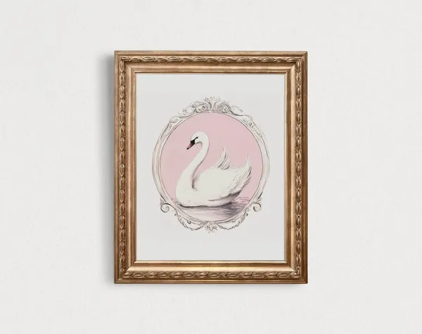 Vintage Swan Art Print, Preppy Bird Wall Decor