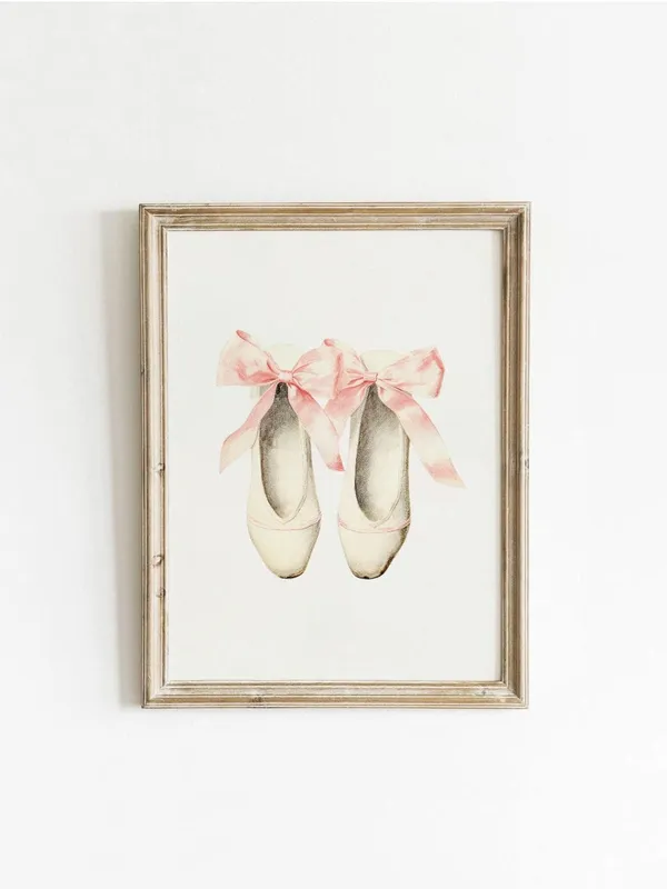 Vintage Ballet Slipper Art Print, Retro Ballerina Decor