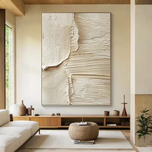 Beige Abstract Painting, Modern Living Room Art Print
