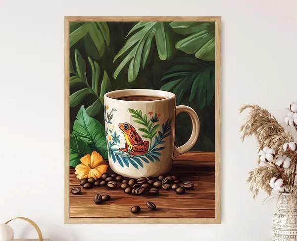 Puerto Rican Coquí Mug Art Print, Caribbean Kitchen