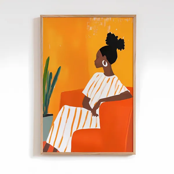 Orange Abstract Acrylic African Woman Art Print
