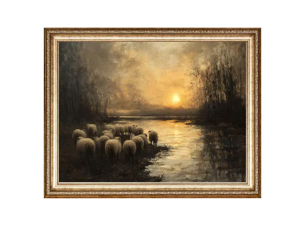 Sheep Oil Painting Art Print, Cottage-Core Vintage