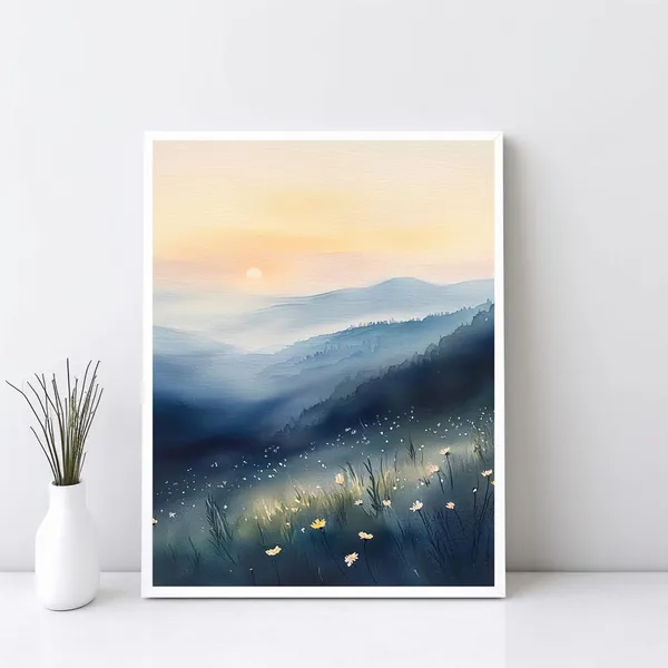 Smoky Mountains Watercolor Spring Flowers Art Print