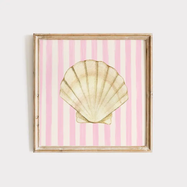 Soft Pink Striped Watercolor Shell Art Print