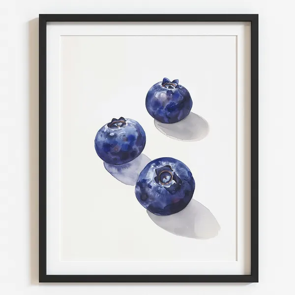 Blueberry Kitchen Wall Art, Watercolor Summer Print