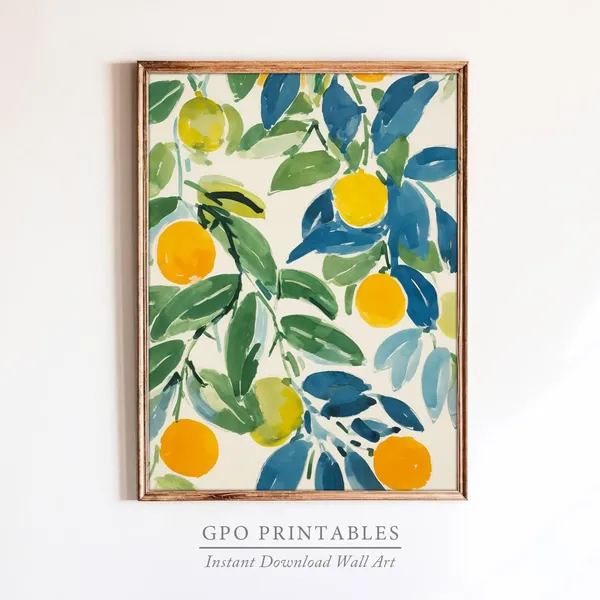 Watercolor Oranges Botanical Art Print, Kitchen Wall Art