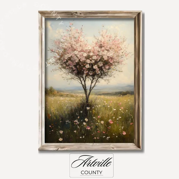 Heart Shape Tree Spring Landscape Romantic Art Print