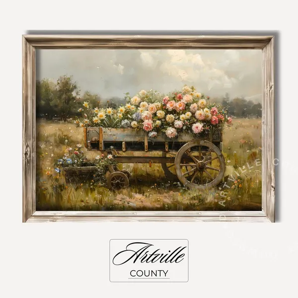 Wildflowers Cart Vintage Floral Art Print
