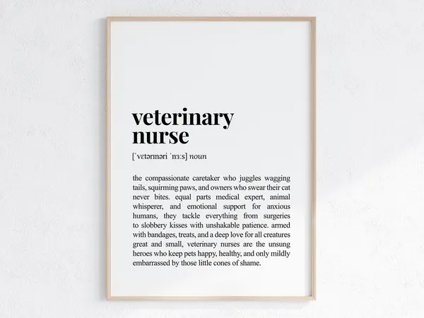 Veterinary Nurse Funny Definition Art Print, Office Poster