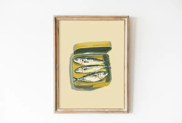 Sardines Vintage Kitchen Art Print, Retro Food Decor