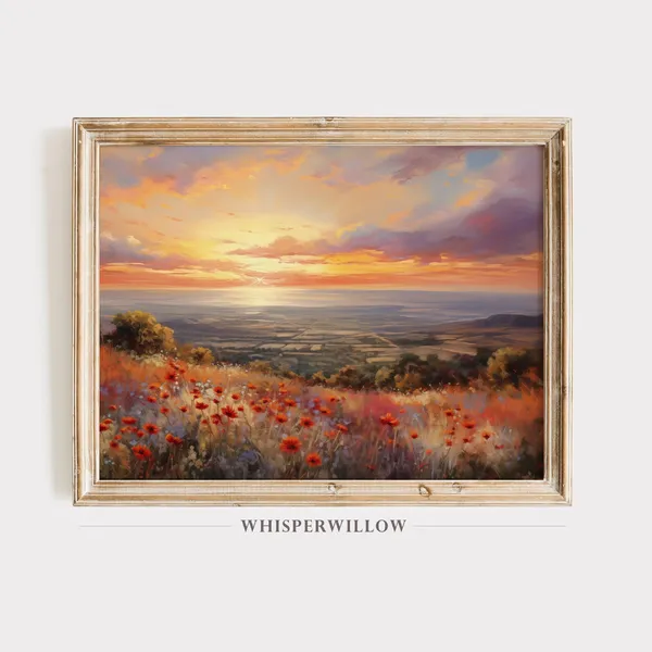 Anyas Vibrant Sunset Over Meadow Art Print
