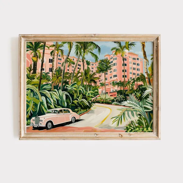 Beverly Hills Pink Preppy Art Print, West Coast