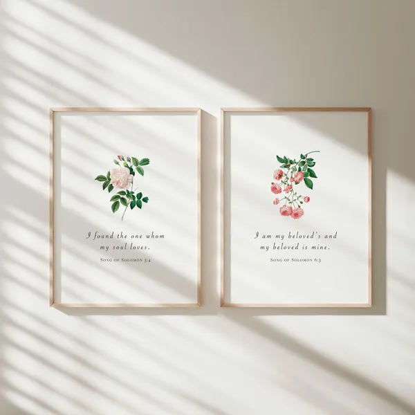 Christian Valentine Love Scripture, Vintage Rose Art Print