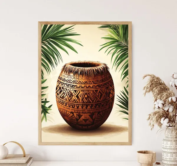 Samoan Coconut Shell Illustration, Tribal Art Print