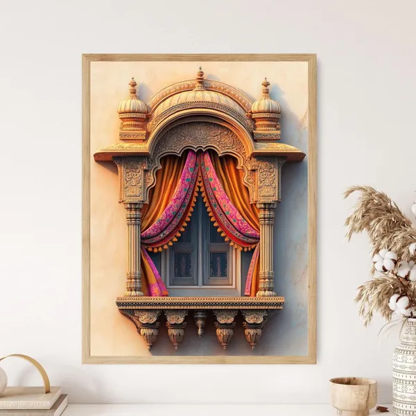 Rajasthani Jharokha Art Print, Intricate Window Carvings