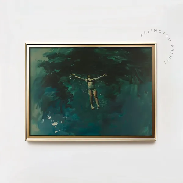 Vintage Coastal Woman Floating in Water Art Print