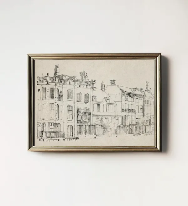 Neutral Architecture Art Sketch, Vintage Modern Farmhouse