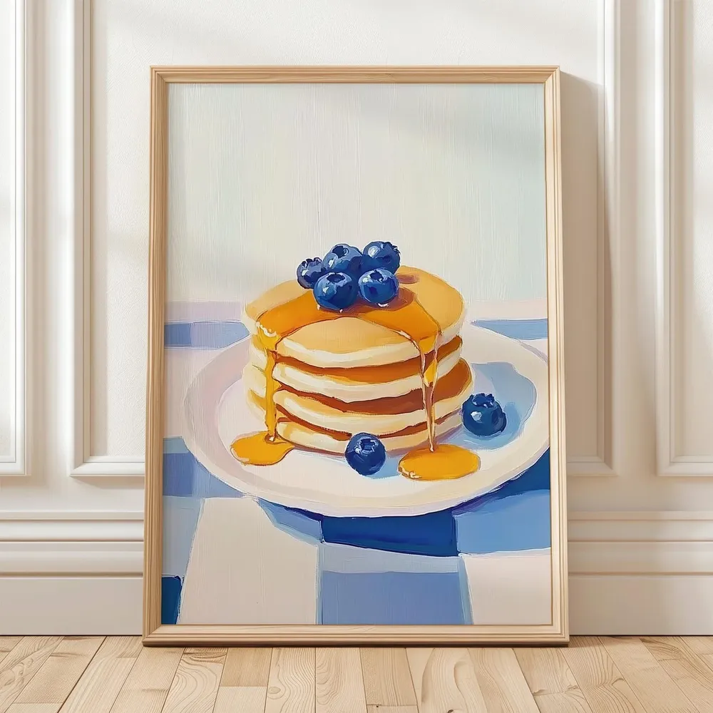 Blueberry Pancakes Art Print, Bright Kitchen Decor