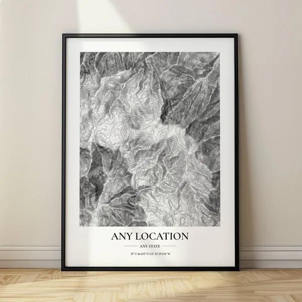 Custom Topographic Map, Contour Map Art Print