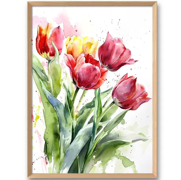 Tulip Watercolor Style Art Print, Floral Decor