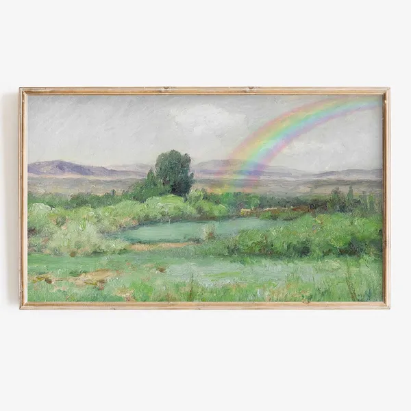 Spring Frame TV Art, Vintage Rainbow Landscape