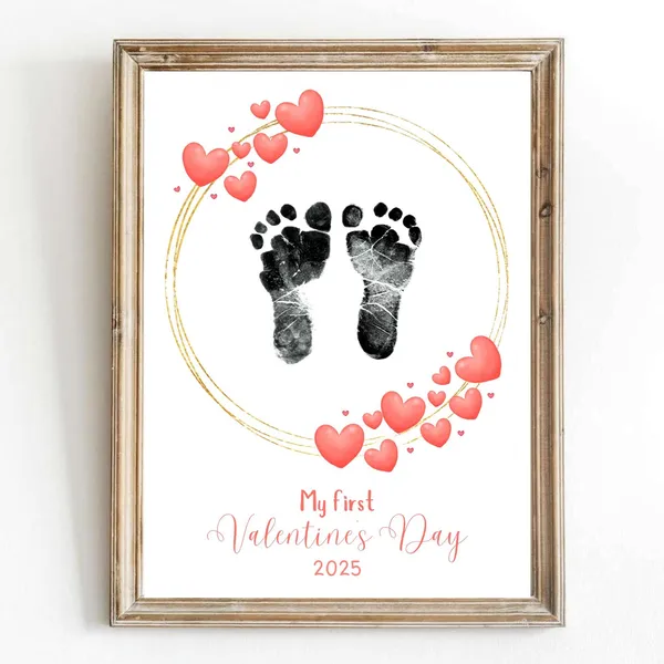My First Valentines Day Footprint Keepsake Art Print