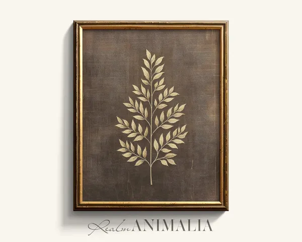 Botanical Leaf Textile Art Print, Vintage Style