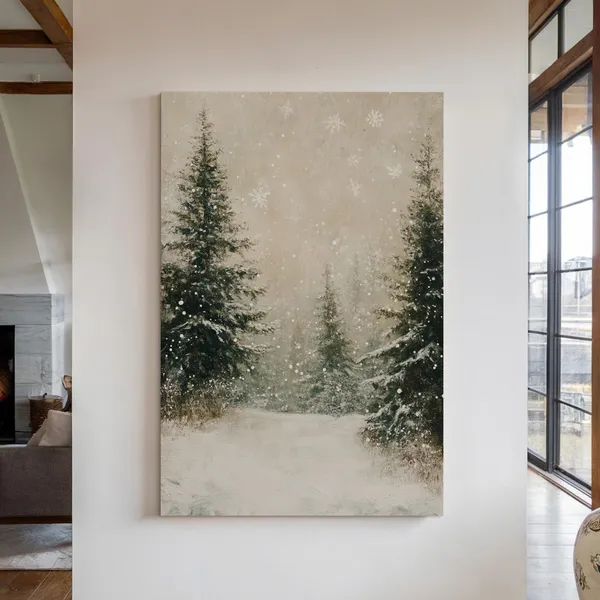 Winter Forest Path, Rustic Seasonal Nature Art Print