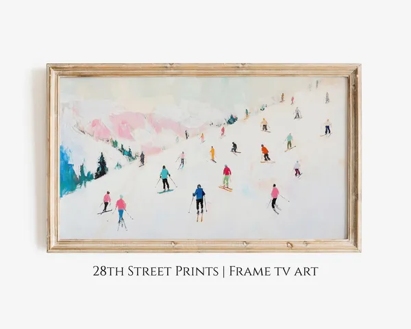 Abstract Skiing Holiday Art Print, Pop Art Modern