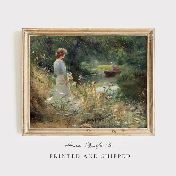 Girl by the Stream, Vintage Victorian Art Print