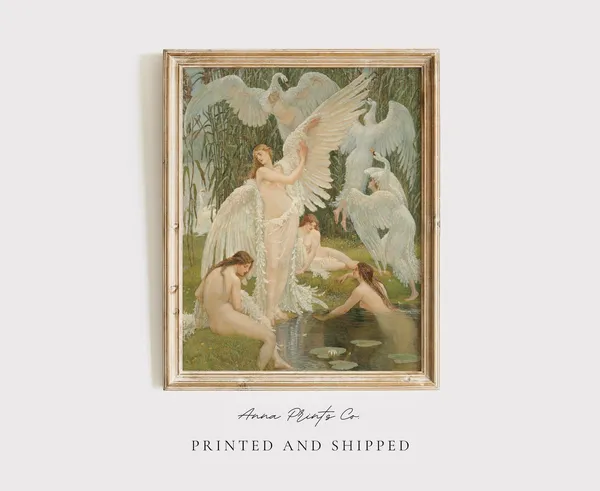 Vintage Swan Maiden Greek Mythology Art Print