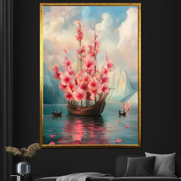 Sailing Ship With Flower Sails, Surrealist Art Print