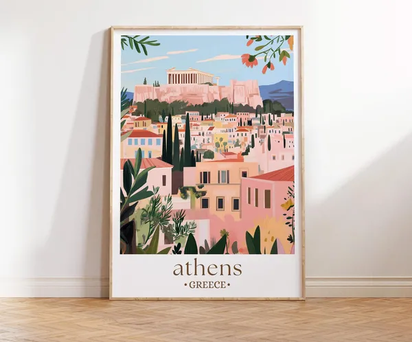 Athens Travel Poster, Greece Souvenir Art Print