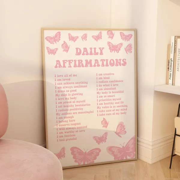 Daily Affirmations Pink Quote Poster for Girl Room