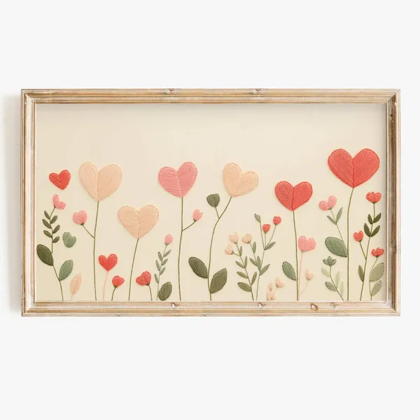 Valentine Embroidery Wildflower Heart Art Print