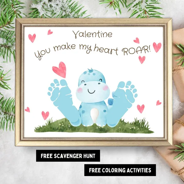 Valentine Dinosaur Handprint Art, Preschool Keepsake Print