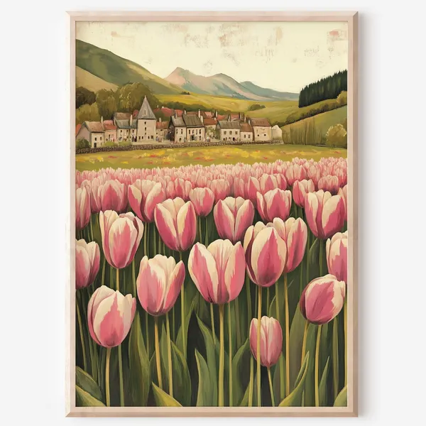 Spring Tulip Field Cottagecore Art Print