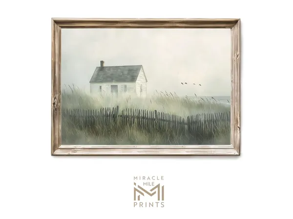 Seaside Cottage Vintage Oil Painting Art Print