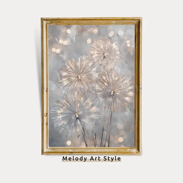 Dandelions Vintage Oil Painting, Farmhouse Floral Art Print