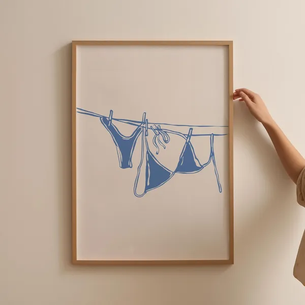 Bikini on Clothesline Coastal Laundry Art Print