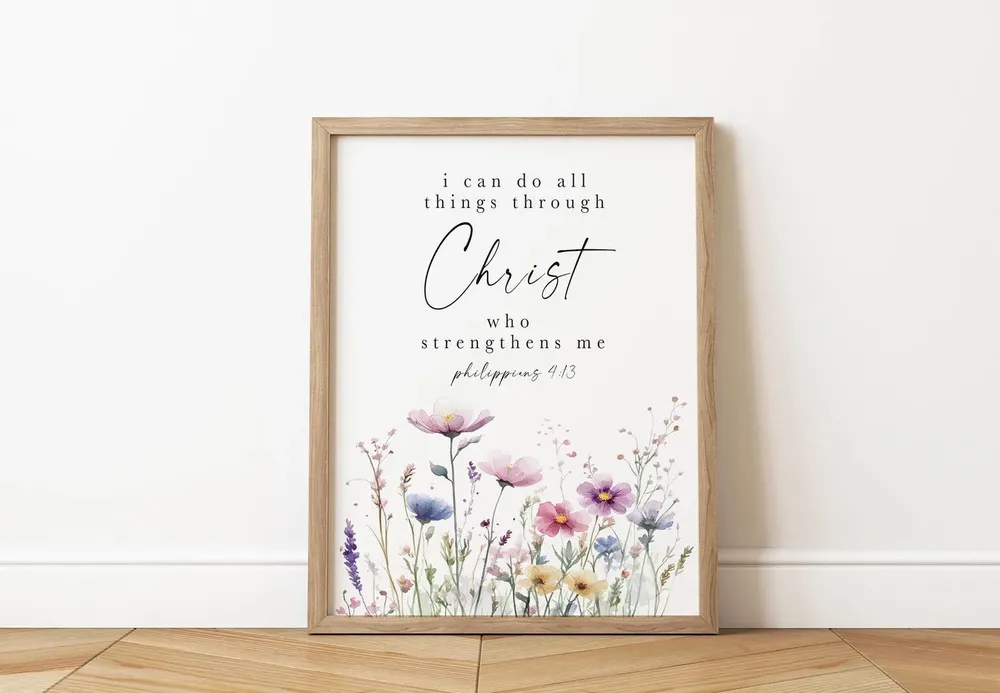 Philippians 4:13 Floral Scripture Art Print - Image 2