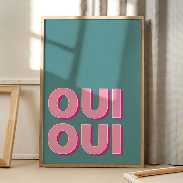 Oui Quote Typography Poster, Retro Home Decor