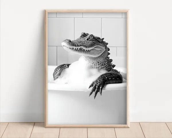 Crocodile Taking A Bubble Bath, Funny Bathroom Art
