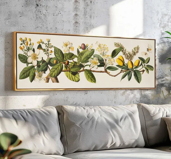 Vintage Botanical Floral Art Print, Horizontal