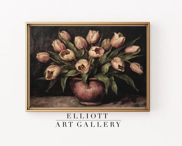Rustic Tulip Still Life, Vintage Floral Art Print