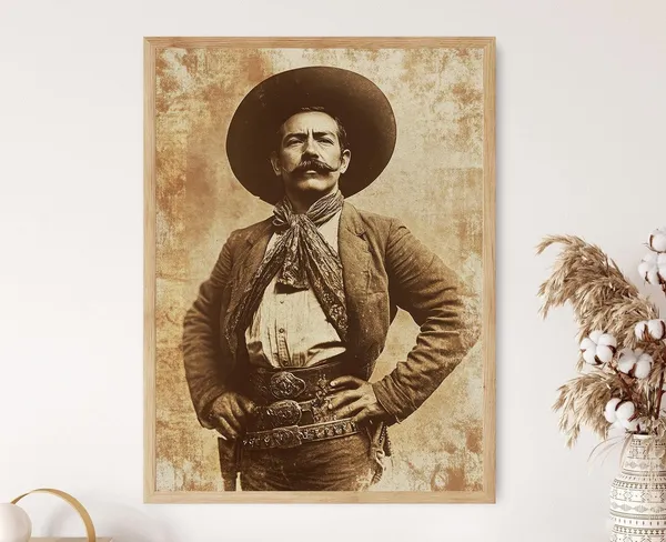 Pancho Villa Rustic Portrait, Mexican Art Print