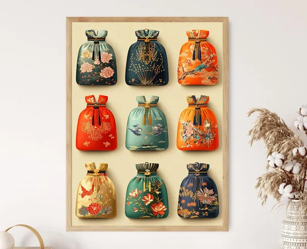 Korean Lucky Pouch, Traditional Silk Decor Art Print