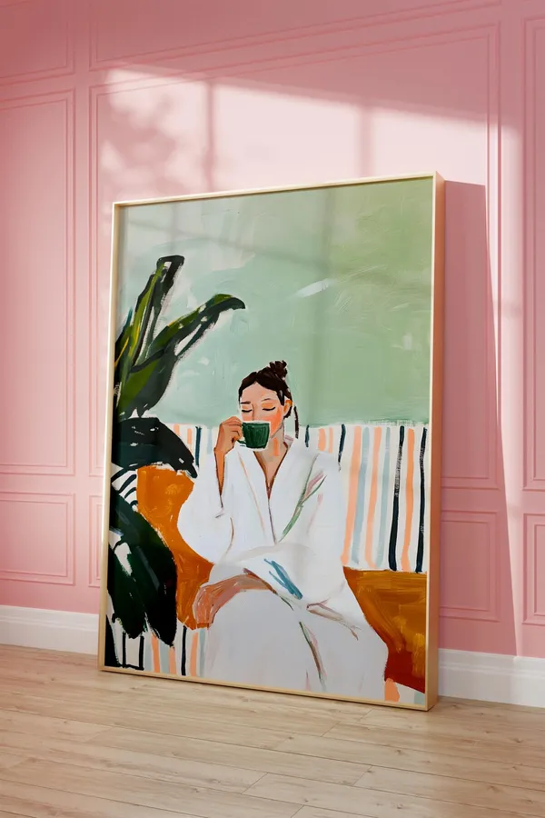 Abstract People in Emerald and Orange, Wall Art Print